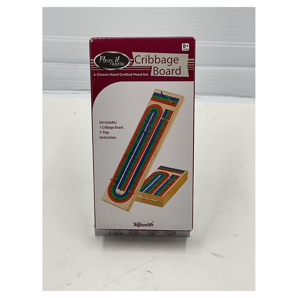 Toysmith Play It Again Wooden Cribbage Board Set 3-Track Folding Travel Game New